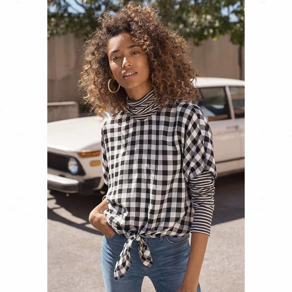 Madewell Buffalo Check Button-Back Tie-Front Tee - Picture 4 of 14